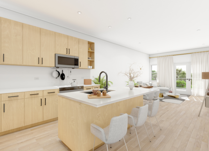 Cocina moderna en The Crescent at Reunion con mesadas de granito, electrodomésticos de acero inoxidable, acabados elegantes y un diseño espacioso ideal para inspirar momentos culinarios.