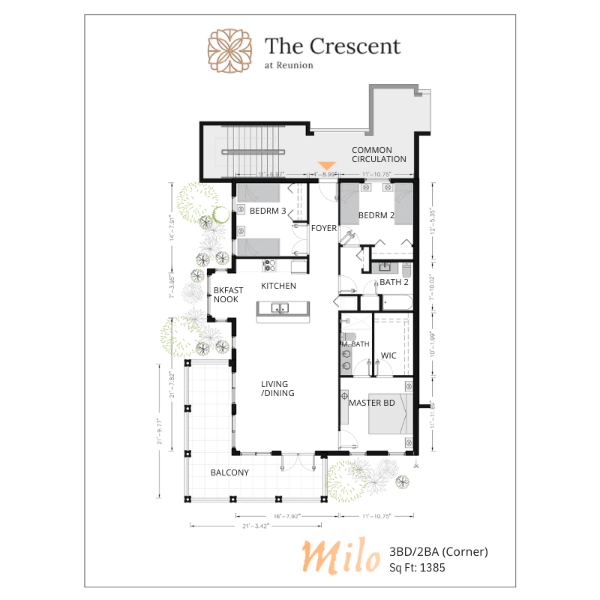 Explora los planos detallados de The Crescent at Reunion, que destacan distribuciones modernas y funcionales con 3 dormitorios, 2 baños y espacios amplios diseñados para el máximo confort y estilo.